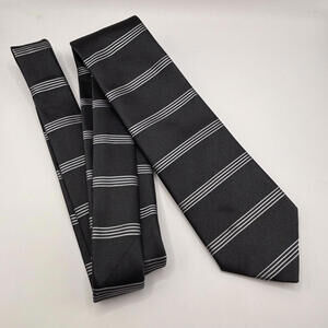 Hugo Boss Men's Black Grey Striped Tie Silk Made in Italy